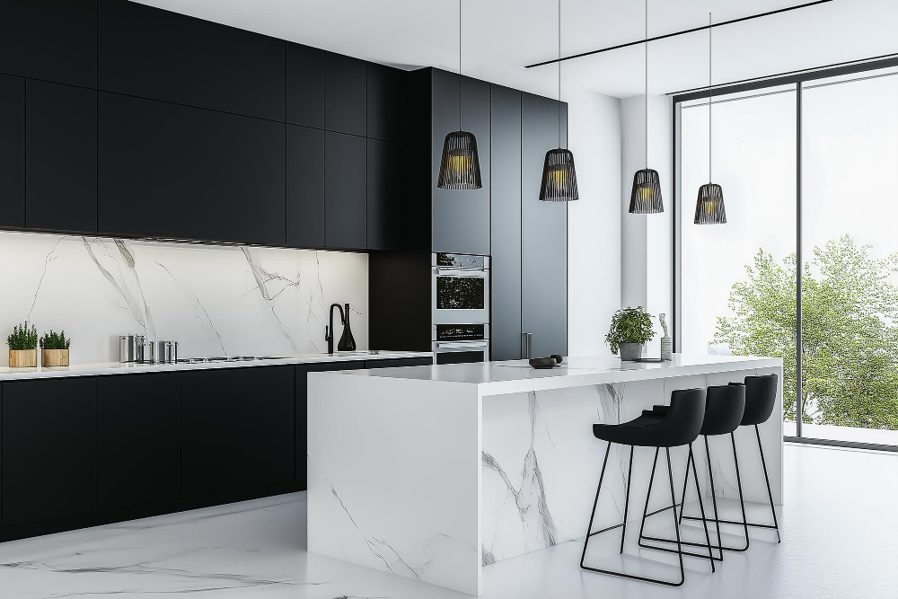Cuisine blanche et noire pour un style élégant